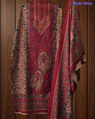 SD1236 - Winter Wear-Pashmina Unstitched Suit with Floral Digital Print, Highlighted Kurta and  Matching Dupatta