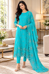 SD1125 - Organza Unstitched Suit with Mirror Highlighting, Embroidered Dupatta & Scalloped EdgeS
