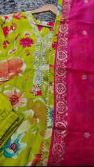 Muslin Kurta with Thread Embroidery & Croatia Lacing – Fully Stitched 3-Piece Suit Set with Shantoon Pants