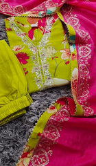 Muslin Kurta with Thread Embroidery & Croatia Lacing – Fully Stitched 3-Piece Suit Set with Shantoon Pants