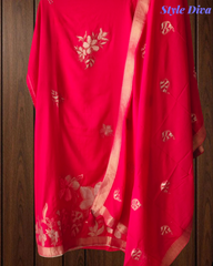 Royal Muslin Suit Set Adorned with Exquisite Banarasi Weaving