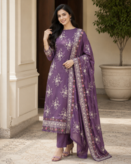 Mul Cotton Parsi Embroidery Unstitched Suit Set with Embroidered Dupatta