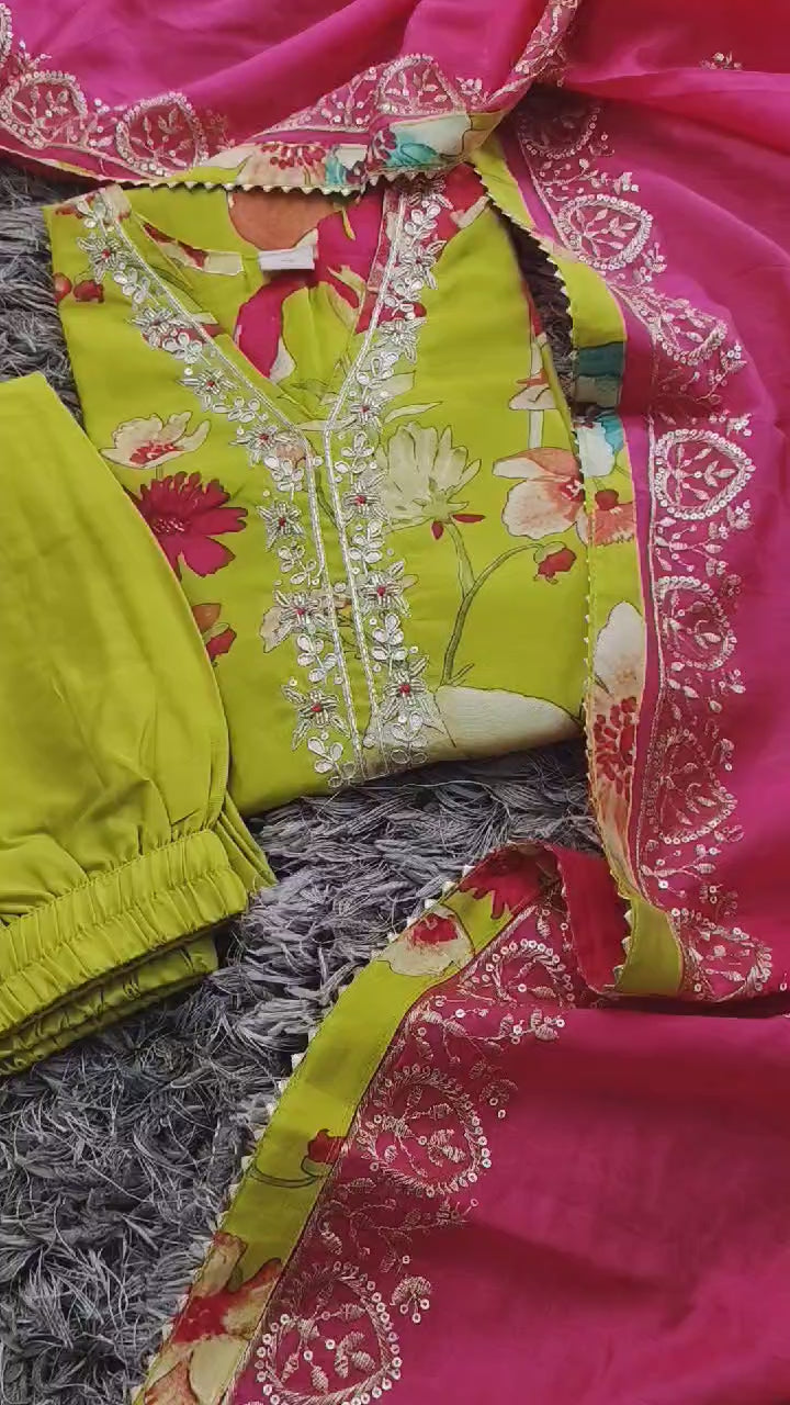 Muslin Kurta with Thread Embroidery & Croatia Lacing – Fully Stitched 3-Piece Suit Set with Shantoon Pants