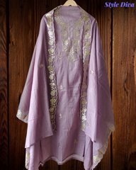 Pure Mul Chanderi Pita Work Embroidered Unstitched Suit with Dupatta