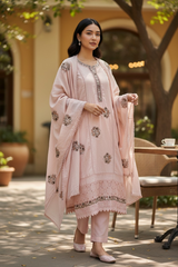 Pure Cotton Self Design Embroidery Unstitched Suit with Mul Cotton Dupatta