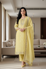Mul Cotton Parsi Embroidered Unstitched Suit with Pita Work Dupatta