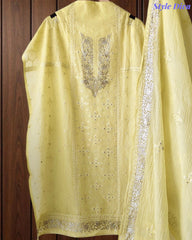 Mul Cotton Parsi Embroidered Unstitched Suit with Pita Work Dupatta