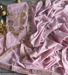 Pure Mul Chanderi Embroidered Un-Stitched Suit with Mukesh Dupatta