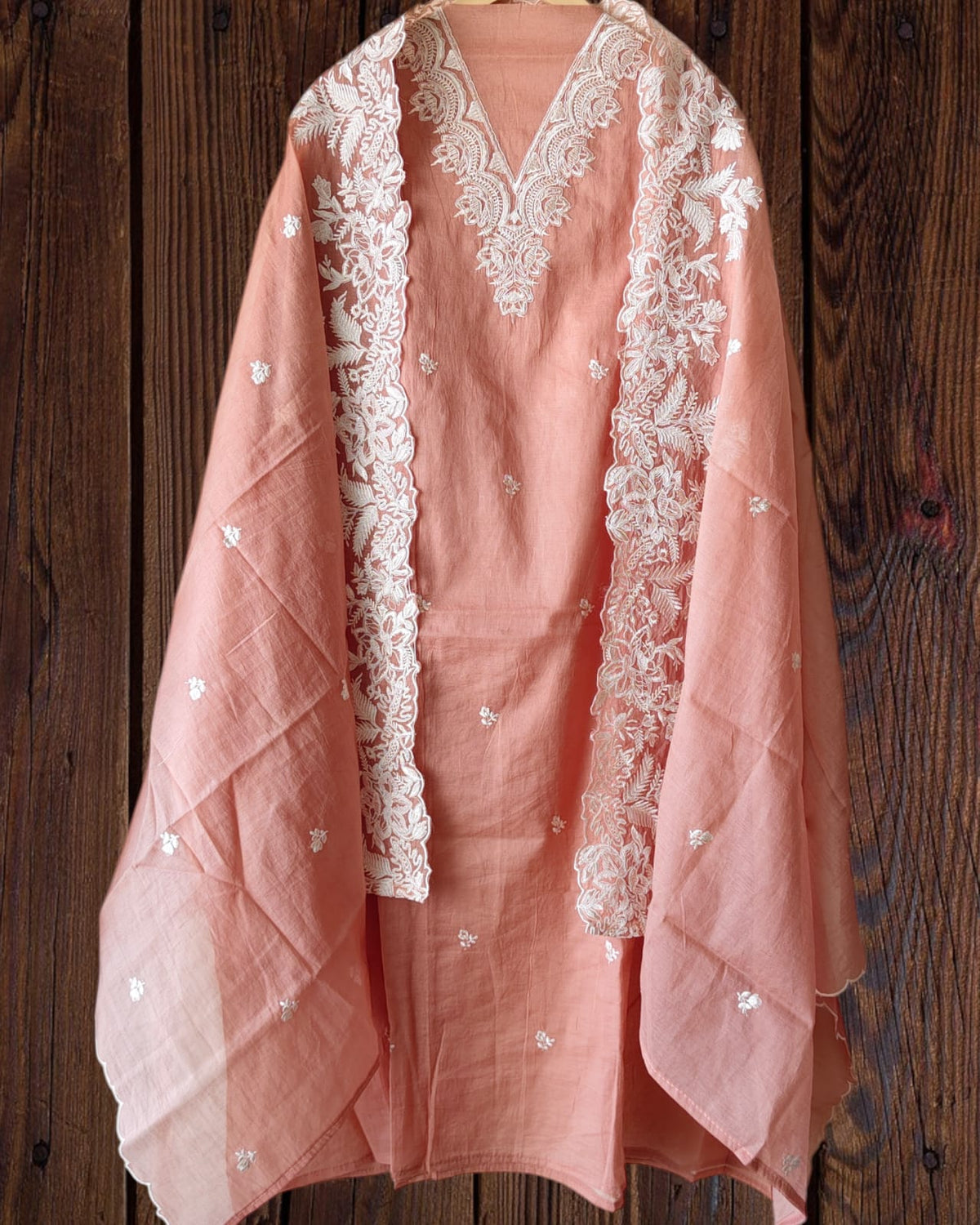 Mul cotton with quilling work n embroidery  on all over kurta rayon bottom n quilling work mul cotton dupatta