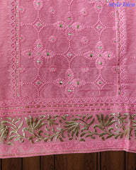 Mul Cotton Parsi Embroidered Unstitched Suit with Pita Work Dupatta
