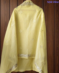Mul Cotton Parsi Embroidered Unstitched Suit with Pita Work Dupatta