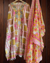 Cotton Digital Print Suit with beautiful  hand work on neck