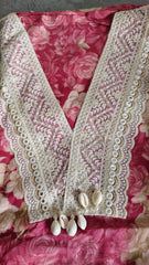 Karachi designer PURE Cotton crochia lacing  UNSTITCHED SUIT with muslin dupatta n rayon bottom