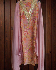 Soft Organza Suit Set with Mirror Sequin Hand Work – Unstitched Grace