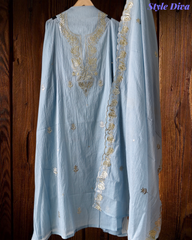 Pure Mul Chanderi Pita Work Embroidered Unstitched Suit with Dupatta