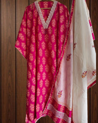 Cotton Printed Suit with Croatia Neck Design & Matching Dupatta (Unstitched)