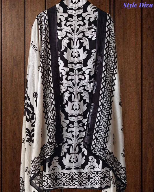Cotton Digital Print Unstitched Suit with Bead Work and Mul Dupatta