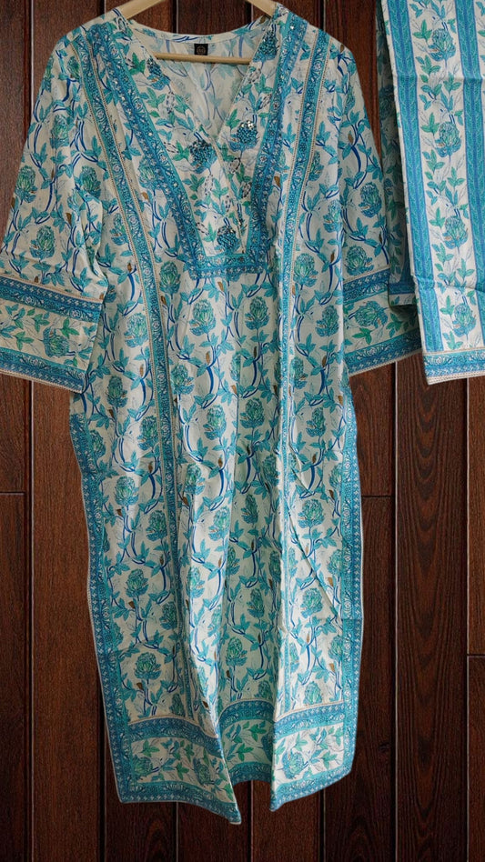 Cotton Printed Suit Set with zari  Work – Fully Stitched 3PC Set