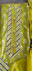 Pure Cotton Unstitched Suit Set  cotton bottom  and chiffon dupatta