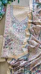 (Yellow)Winter Wear- Elegant Self Embroidery Pashmina Floral Printed Winter Suit Set