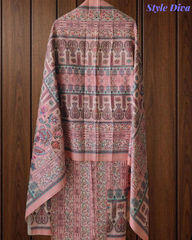 (Pink)Winter Wear- Elegant Self Embroidery Pashmina Floral Printed Winter Suit Set