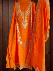 Elegant Mul Chanderi Un-Stitched Suit with Pita & Thread Embroidery Detailing