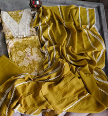 Karachi designer PURE Cotton crochia lacing  UNSTITCHED SUIT with muslin dupatta n rayon bottom