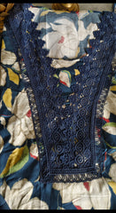 Pure Cotton Printed Unstitched Suit Set with crochia lacing rayon bottom n muslin digital print dupatta  – 3PC Set