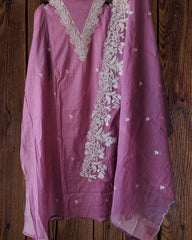 Mul cotton with quilling work n embroidery  on all over kurta rayon bottom n quilling work mul cotton dupatta