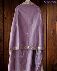 Pure Mul Chanderi Pita Work Embroidered Unstitched Suit with Dupatta