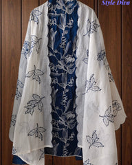 Pure Cotton Thread Embroidered Unstitched Suit with Embroidered Mul Cotton Dupatta and Chikankari Bottom