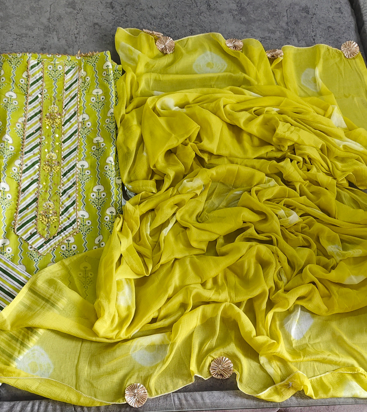 Pure Cotton Unstitched Suit Set  cotton bottom  and chiffon dupatta