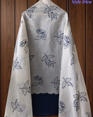 Pure Cotton Thread Embroidered Unstitched Suit with Embroidered Mul Cotton Dupatta and Chikankari Bottom