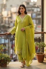 Elegant Modal Embroidered Suit with Crochet Lacing Detailing