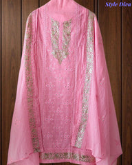 Mul Cotton Parsi Embroidered Unstitched Suit with Pita Work Dupatta