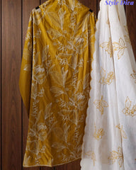 Pure Cotton Thread Embroidered Unstitched Suit with Embroidered Mul Cotton Dupatta and Chikankari Bottom