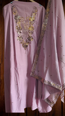 Pure Mul Chanderi Embroidered Un-Stitched Suit with Mukesh Dupatta