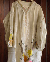 Shimmer Tissue semistitched Suit ivory colour