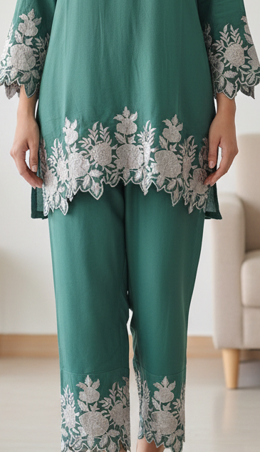 Elegant Rayon Thread Embroidered Co-Ord Set for Women (2 Pc Set)