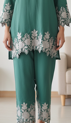 Elegant Rayon Thread Embroidered Co-Ord Set for Women (2 Pc Set)