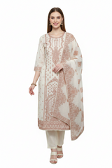 Pure Cotton Weaving Embroidery Unstitched Suit with Coordinated Dupatta