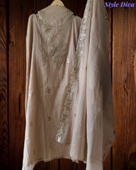 Pure Mul Chanderi Pita Work Embroidered Unstitched Suit with Dupatta