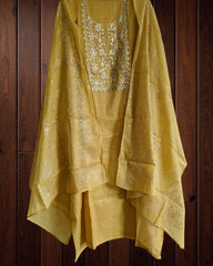 Pure Mul Chanderi Embroidered Un-Stitched Suit with Mukesh DupattaPure Mul Chanderi Embroidered Un-Stitched Suit with Mukesh Dupatta