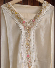 Shimmer Tissue semistitched Suit ivory colour