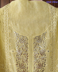 Mul Cotton Parsi Embroidered Unstitched Suit with Pita Work Dupatta