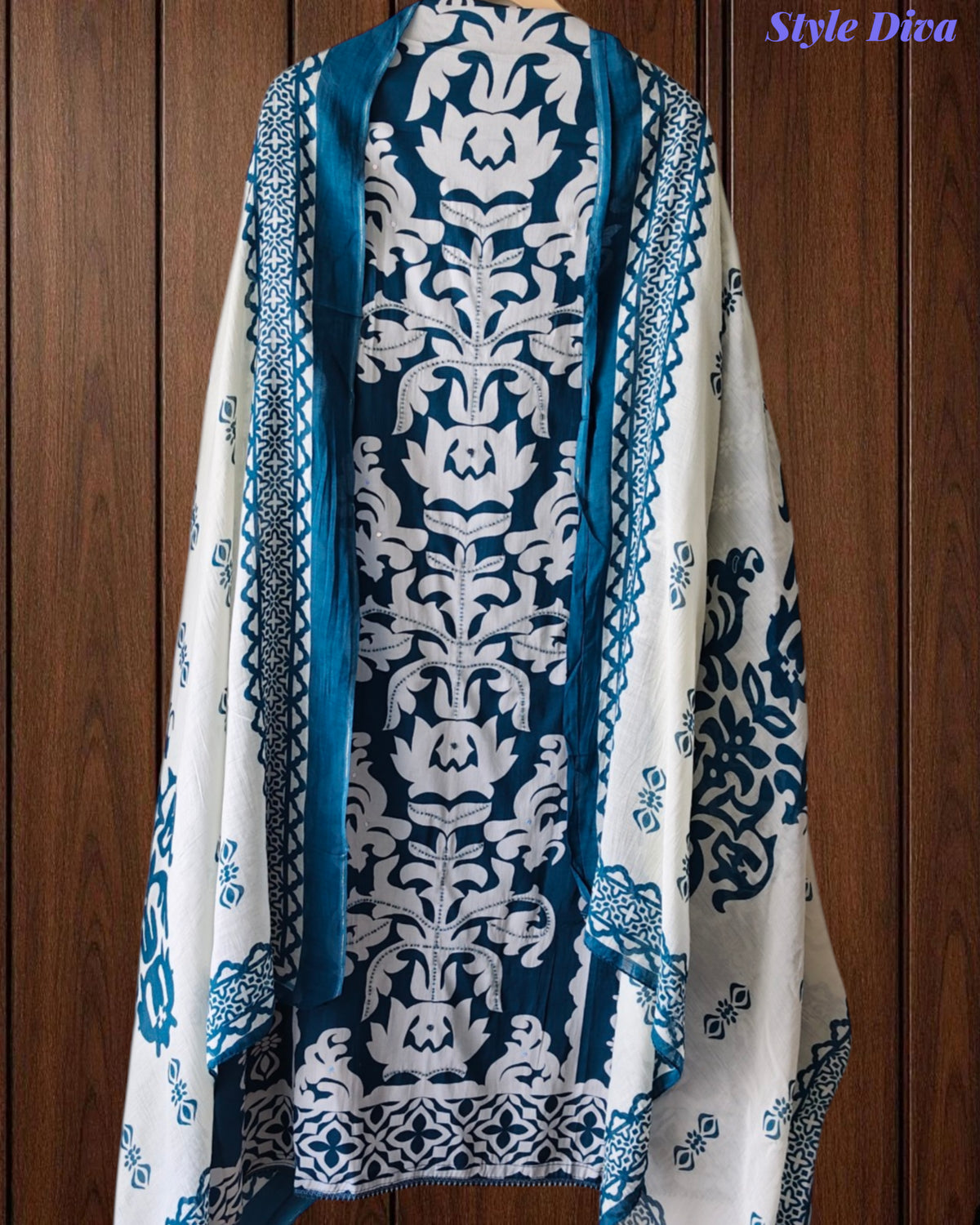 Cotton Digital Print Unstitched Suit with Bead Work and Mul Dupatta