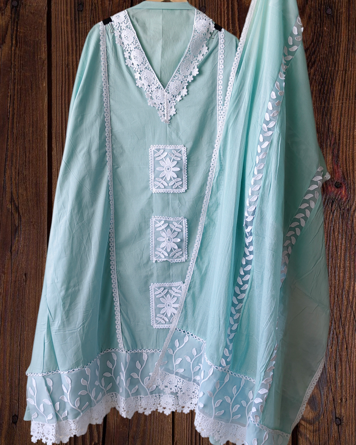 Pure Cotton Pakistani Style Unstitched Suit with Crochet Lacing Dupatta