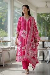 Fully Stitched -  Muslin Digital Print Mirror & Pearl Suit -Stitched for Elegance