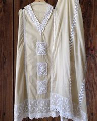 Pure Cotton Pakistani Style Unstitched Suit with Crochet Lacing Dupatta