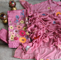 Elegant Soft Organza Unstitched Suit with Embroidery